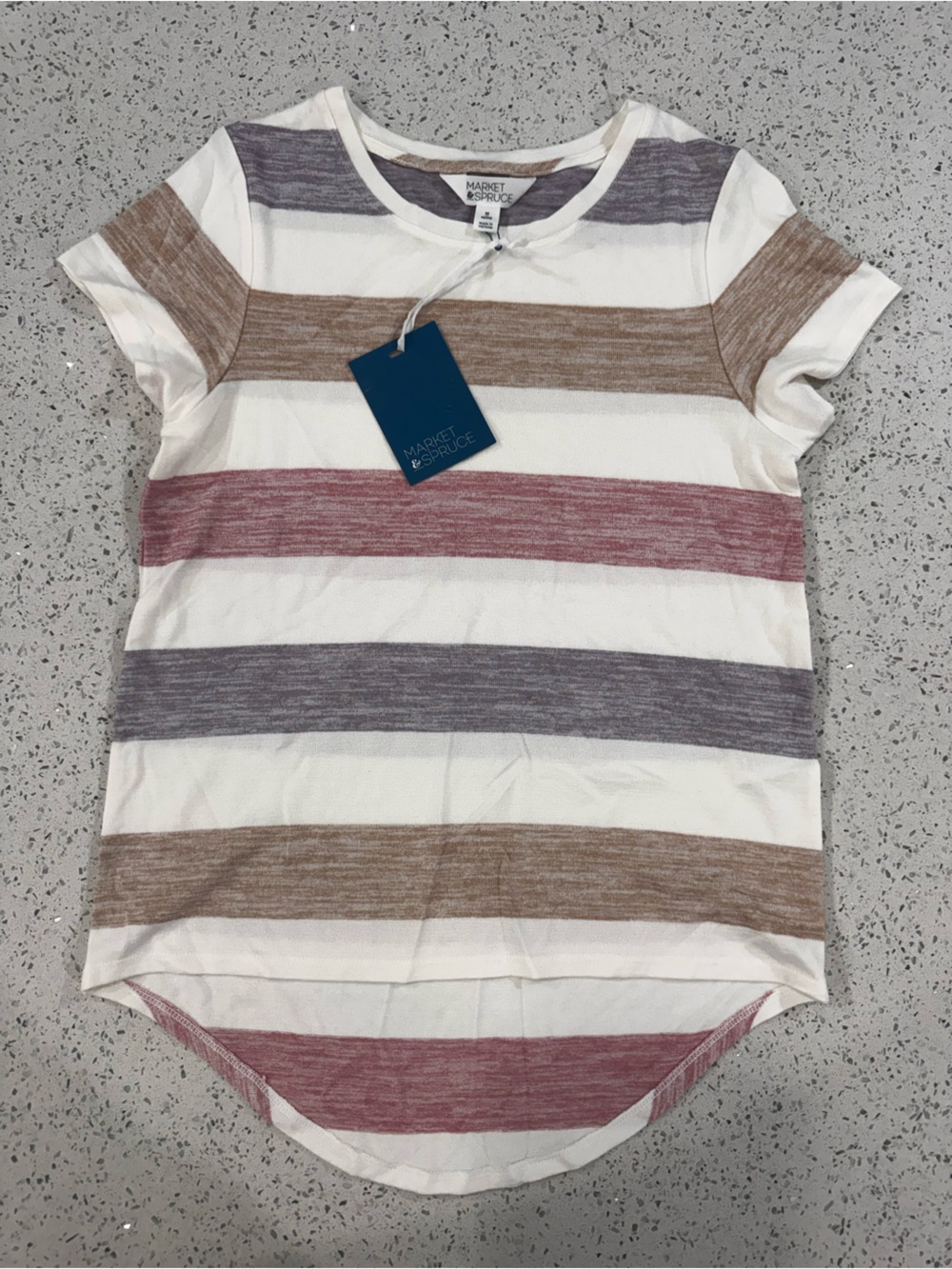 Market & Spruce Cream Short Sleeve Tee with Multi-Color Stripes